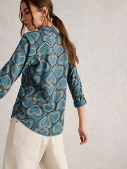 White Stuff Annie Heart Print Jersey Shirt, Blue/Multi - view 2, Blue/Multi