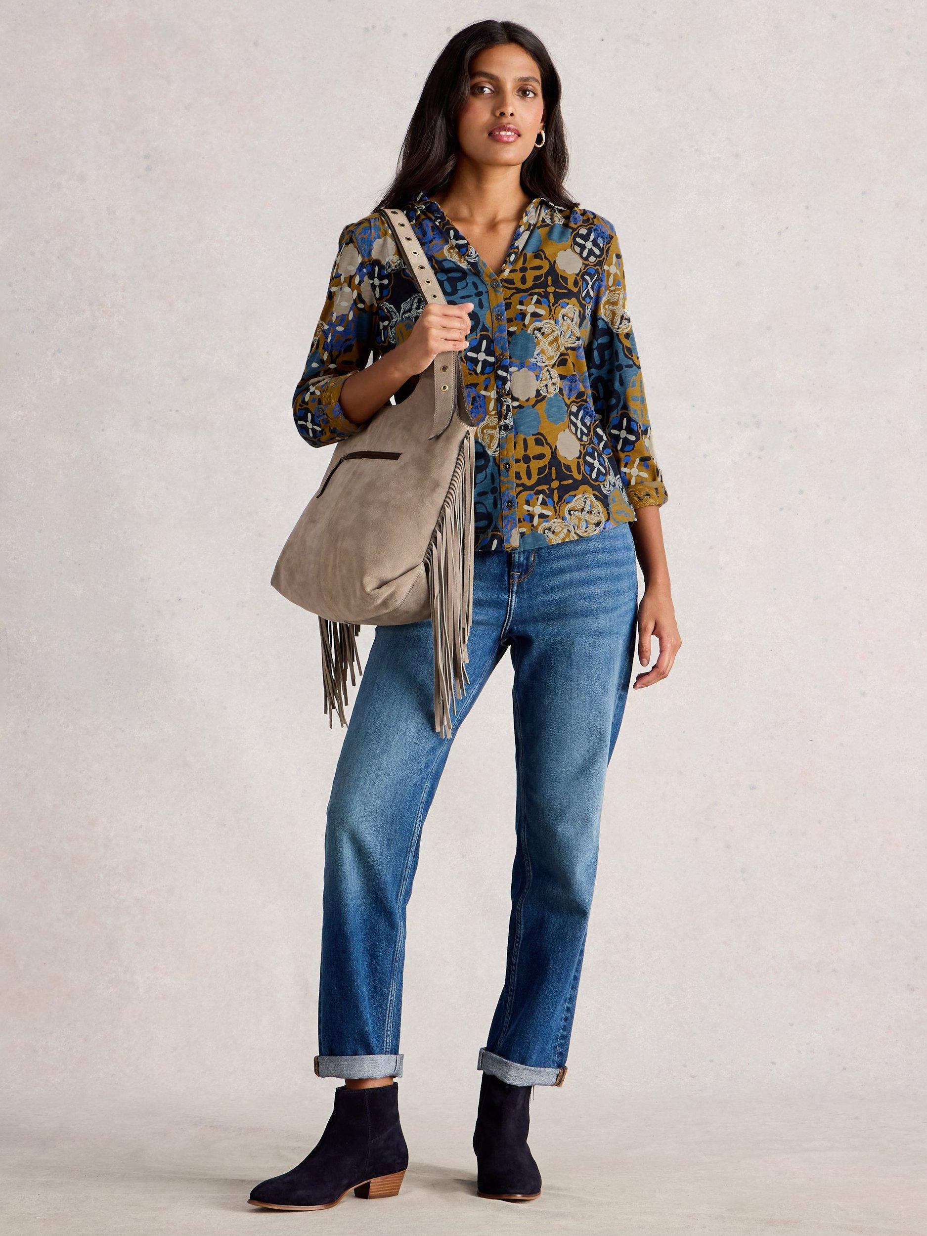 Product image 3 of 6, which shows White Stuff Annie Abstract Floral Jersey Shirt, Chart Multi, 8