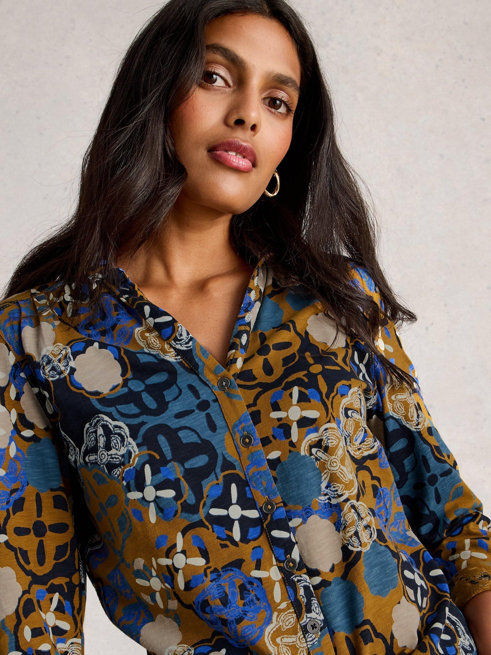 Product image 4 of 6, which shows White Stuff Annie Abstract Floral Jersey Shirt, Chart Multi, 8