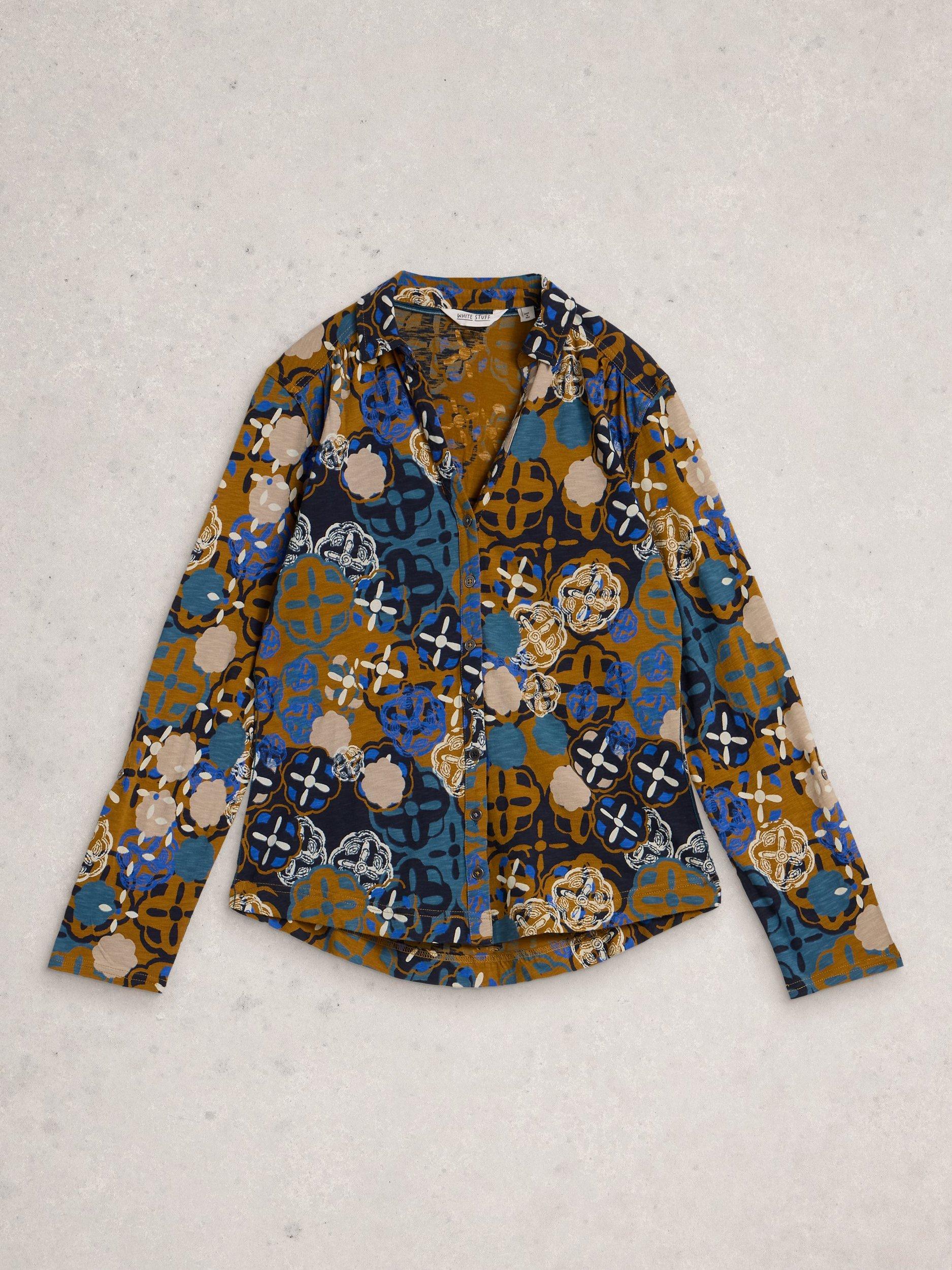 Product image 5 of 6, which shows White Stuff Annie Abstract Floral Jersey Shirt, Chart Multi, 8