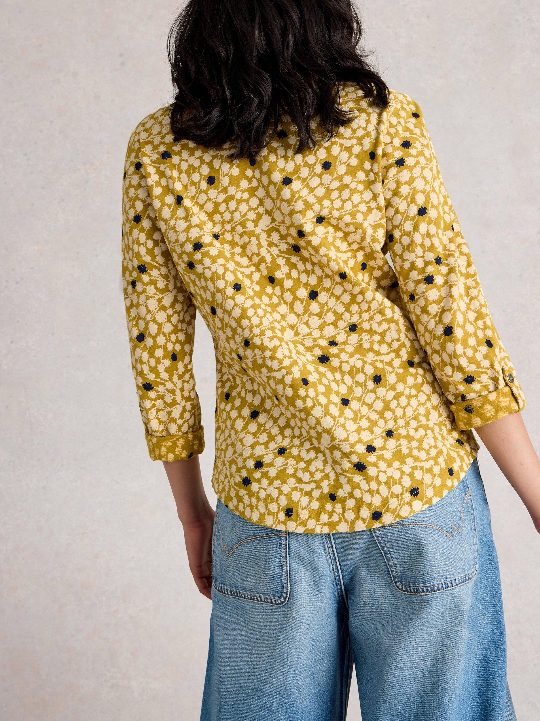 Product image 2 of 6, which shows White Stuff Annie Abstract Jersey Shirt, Chartreuse/Multi, 6