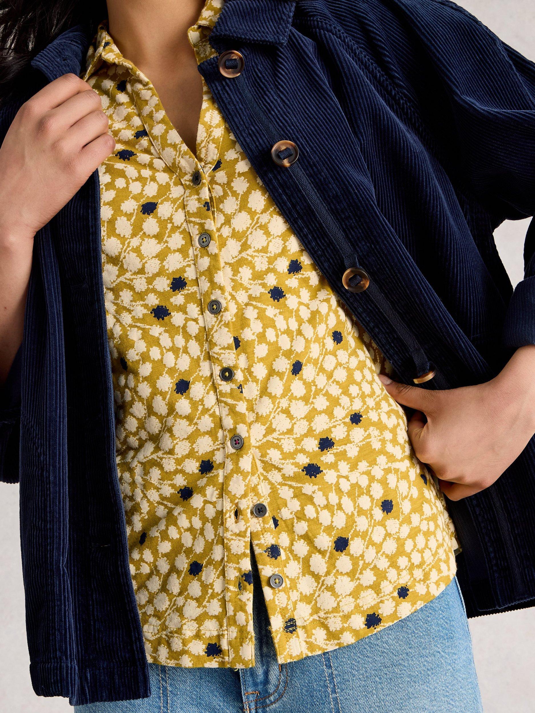 Product image 3 of 6, which shows White Stuff Annie Abstract Jersey Shirt, Chartreuse/Multi, 6