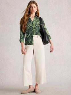 White Stuff Annie Leaves Jersey Shirt, Green/Multi, Green/Multi