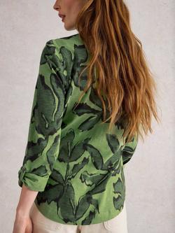White Stuff Annie Leaves Jersey Shirt, Green/Multi - view 2, Green/Multi