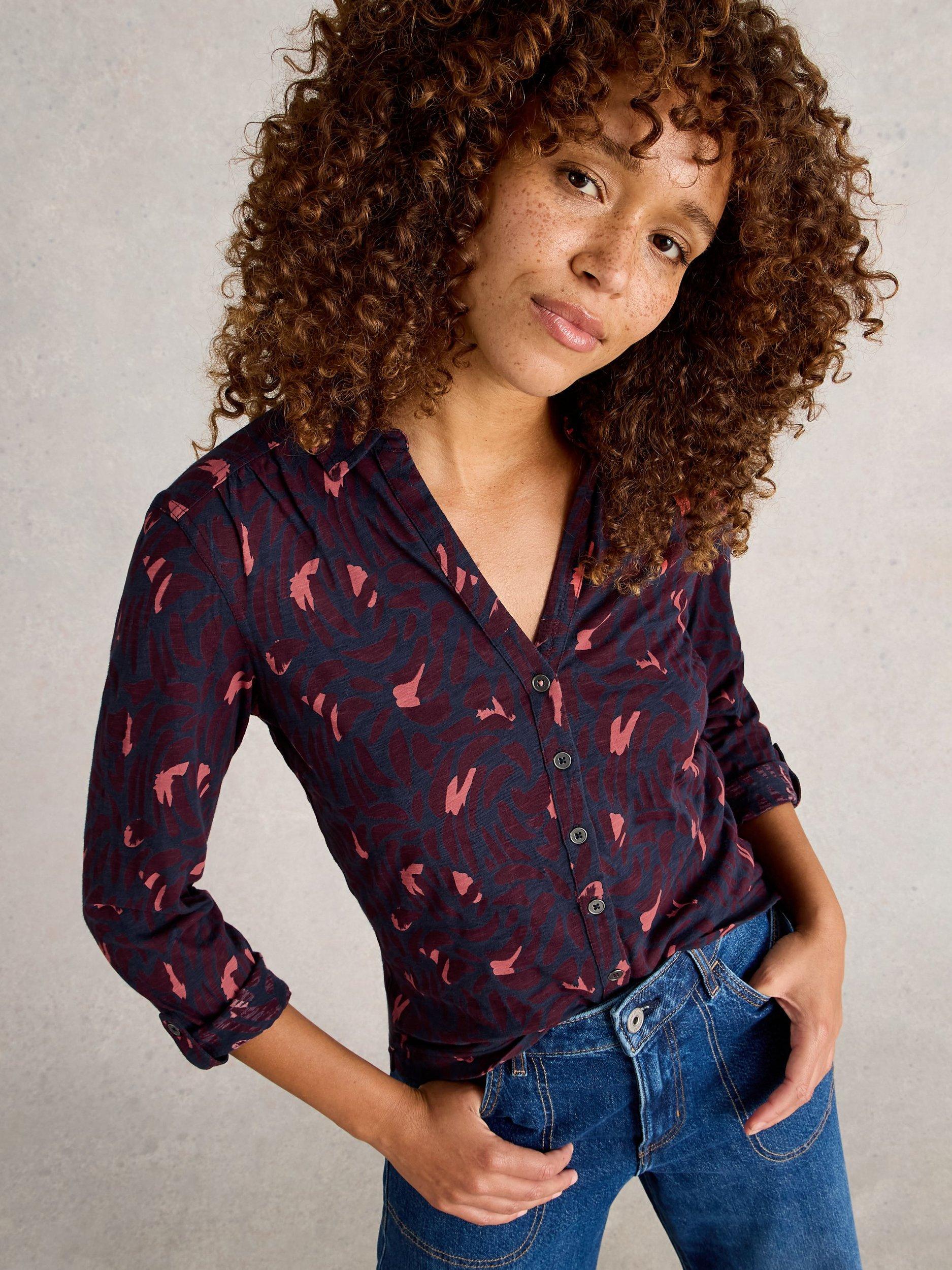 Product image 4 of 6, which shows White Stuff Annie Abstract Floral Shirt, Plum/Multi, 8
