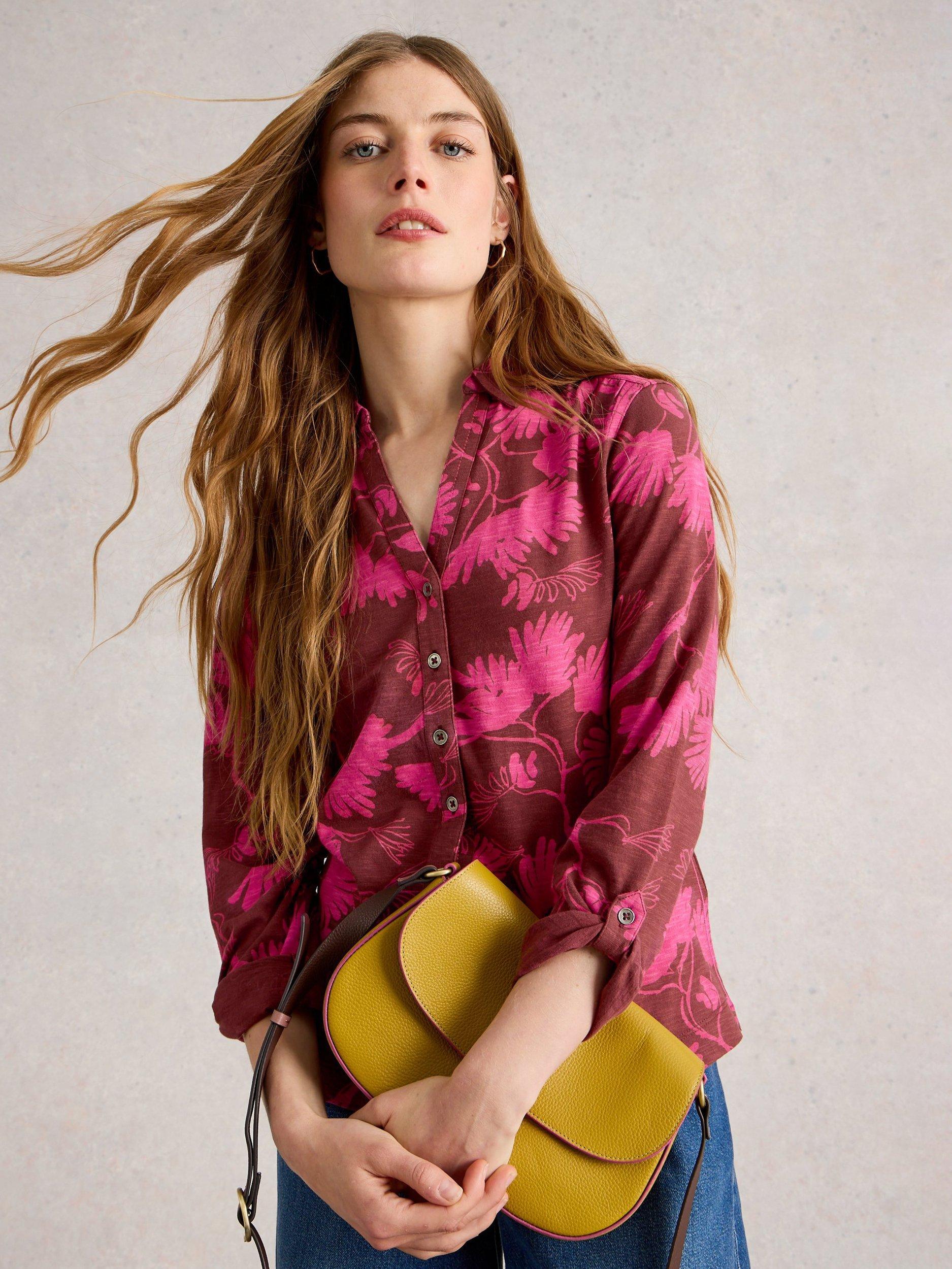 Product image 4 of 6, which shows White Stuff Annie Abstract Floral Shirt, Plum/Multi, 6