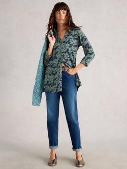 White Stuff Annie Floral Longline Shirt, Green/Multi, Green/Multi