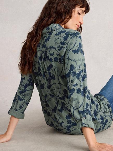 White Stuff Annie Floral Longline Shirt, Green/Multi - view 2, Green/Multi