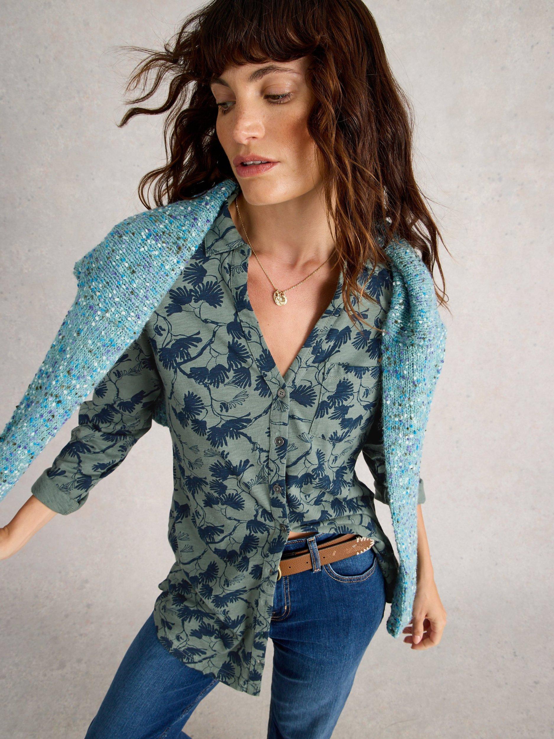 Product image 4 of 6, which shows White Stuff Annie Floral Longline Shirt, Green/Multi, 6