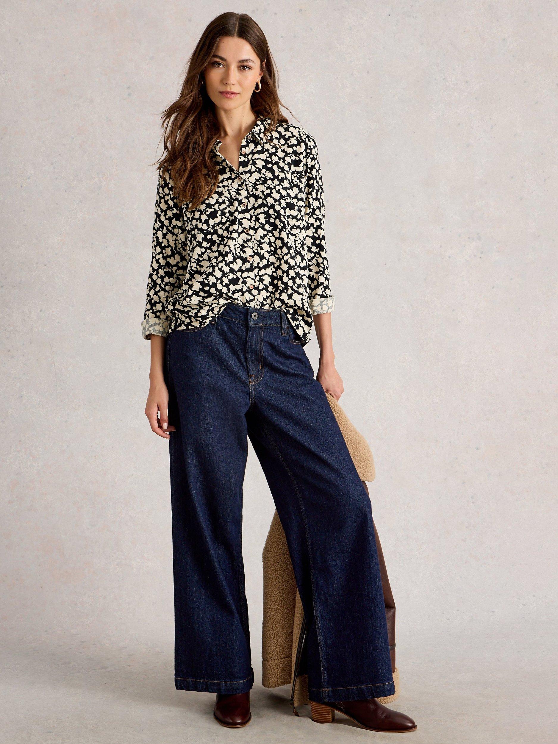 Product image 1 of 6, which shows White Stuff Sophie Cotton Blend Spot Long Sleeve Collar Blouse, Black/Multi, 6