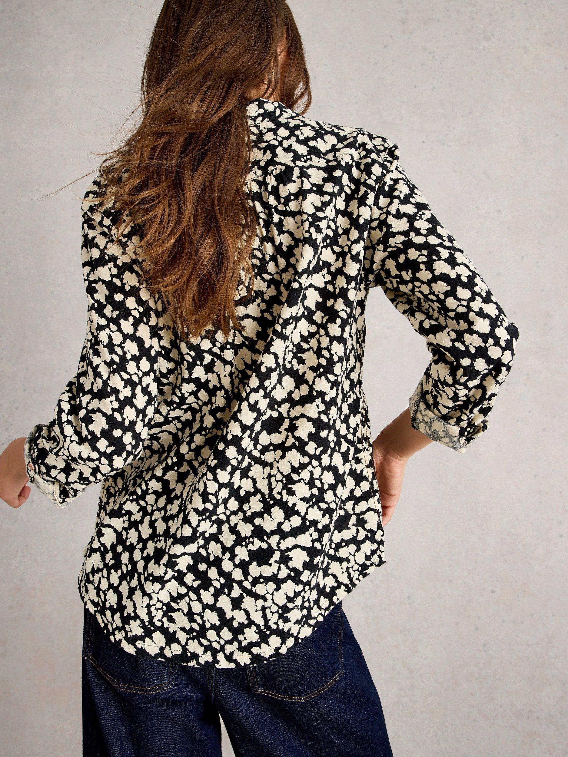 Product image 2 of 6, which shows White Stuff Sophie Cotton Blend Spot Long Sleeve Collar Blouse, Black/Multi, 6