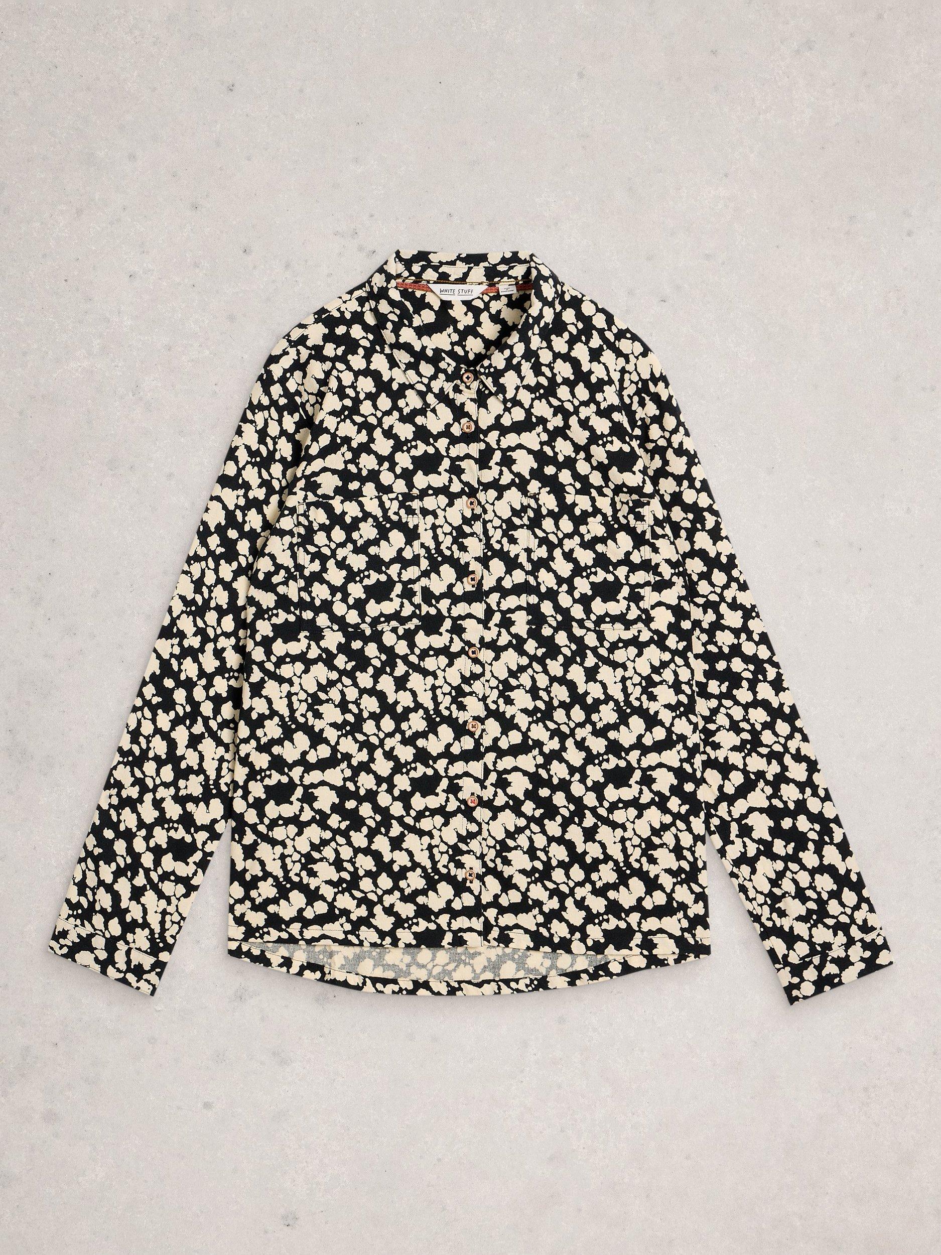 Product image 5 of 6, which shows White Stuff Sophie Cotton Blend Spot Long Sleeve Collar Blouse, Black/Multi, 6