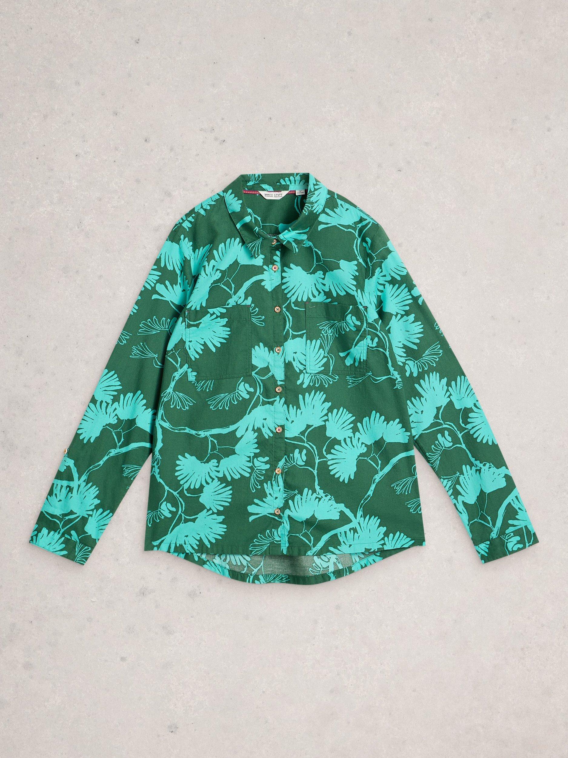 Product image 5 of 6, which shows White Stuff Sophie Leaves Jersey Shirt, Green, 8