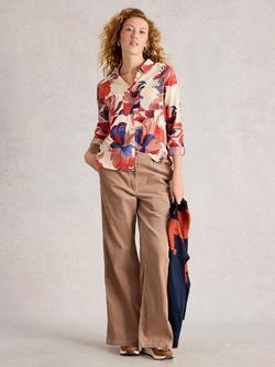 White Stuff Sophie Cotton Blend Floral Long Sleeve Collar Blouse, Ivory/Multi
