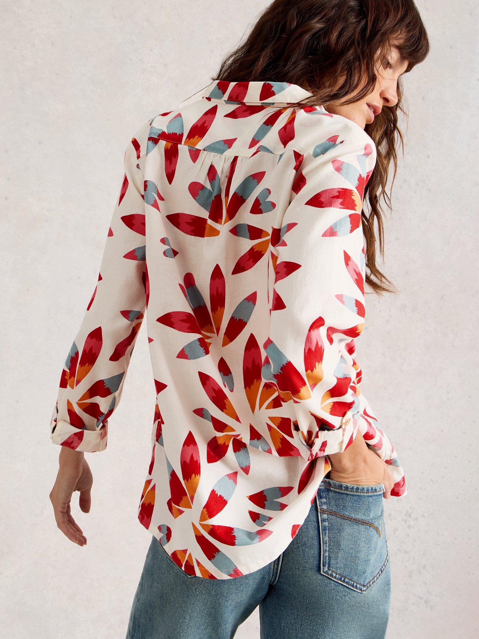 Product image 2 of 6, which shows White Stuff Sophie Abstract Leaf Shirt, Ivory/Multi, 8