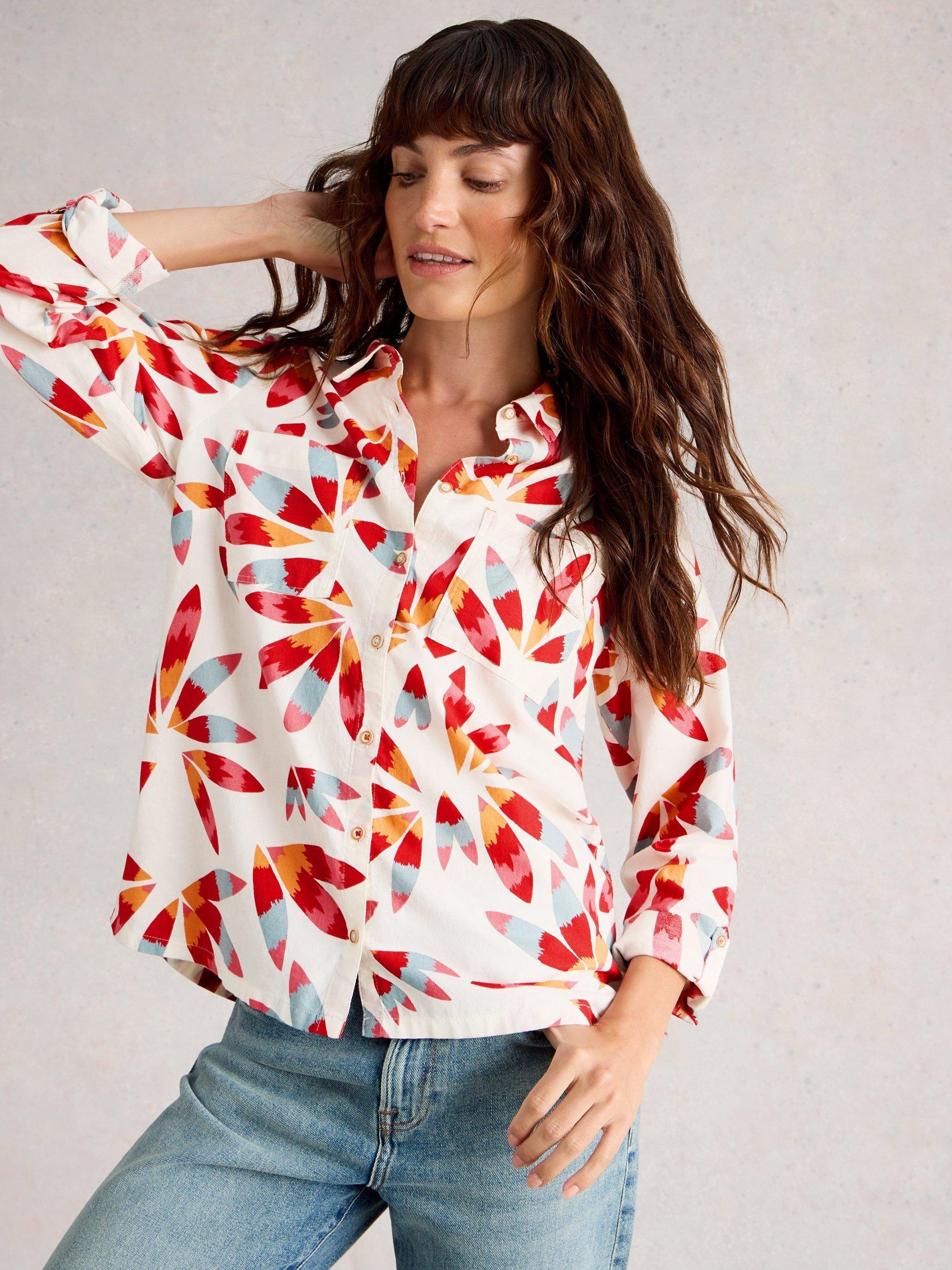 Product image 3 of 6, which shows White Stuff Sophie Abstract Leaf Shirt, Ivory/Multi, 8