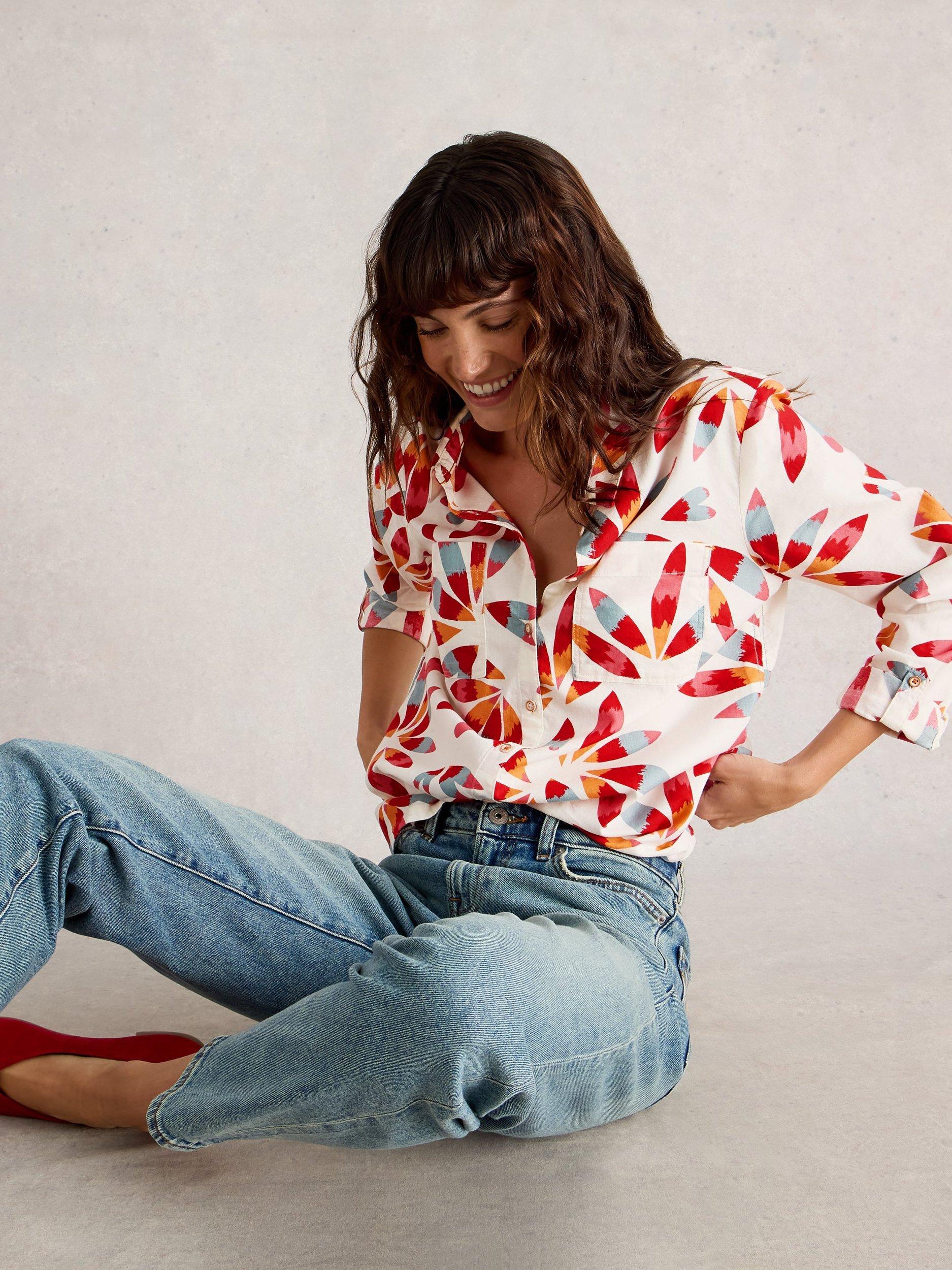 Product image 4 of 6, which shows White Stuff Sophie Abstract Leaf Shirt, Ivory/Multi, 8