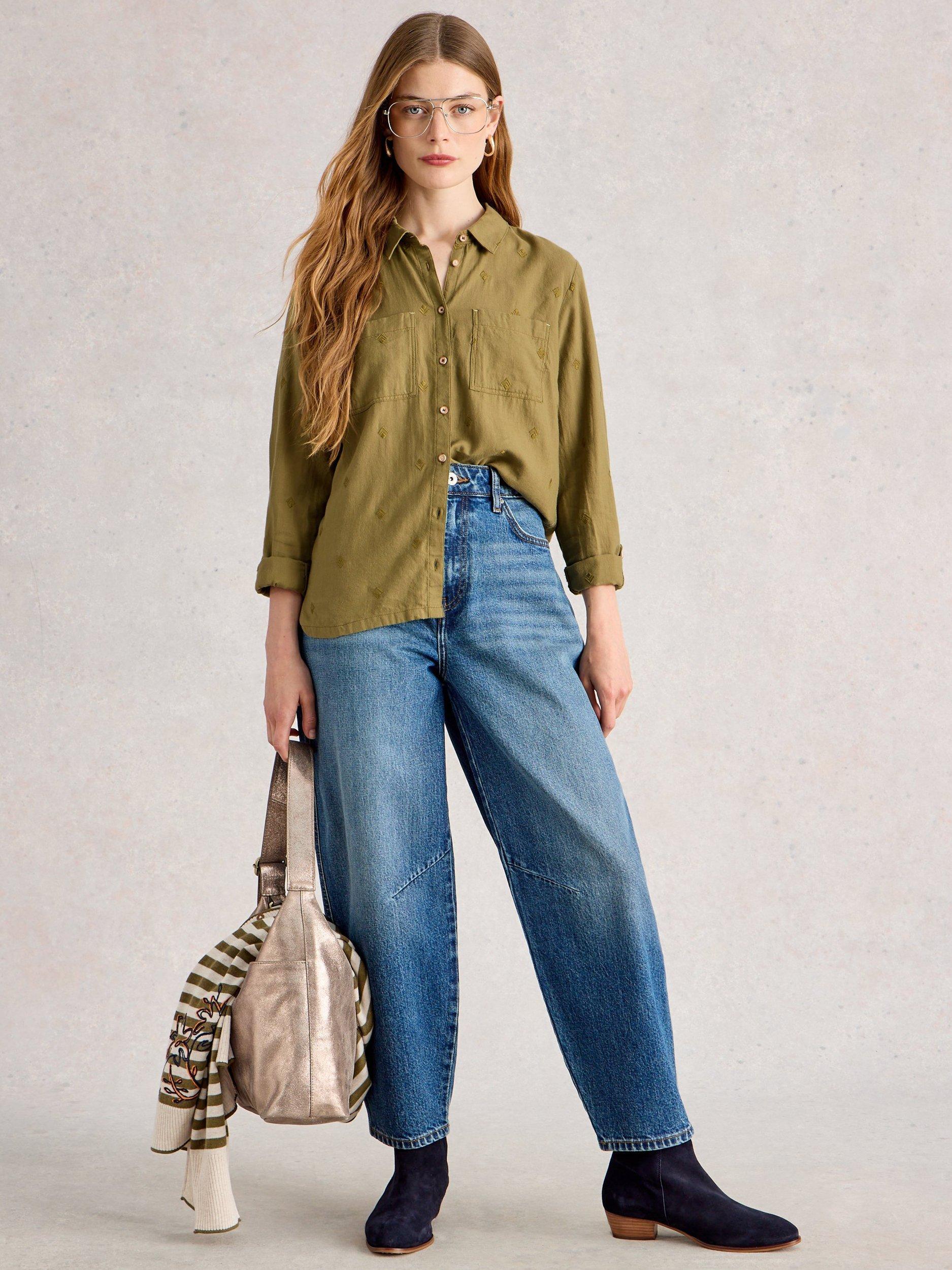 Product image 1 of 6, which shows White Stuff Sophie Organic Cotton Shirt, Khaki Green, 6