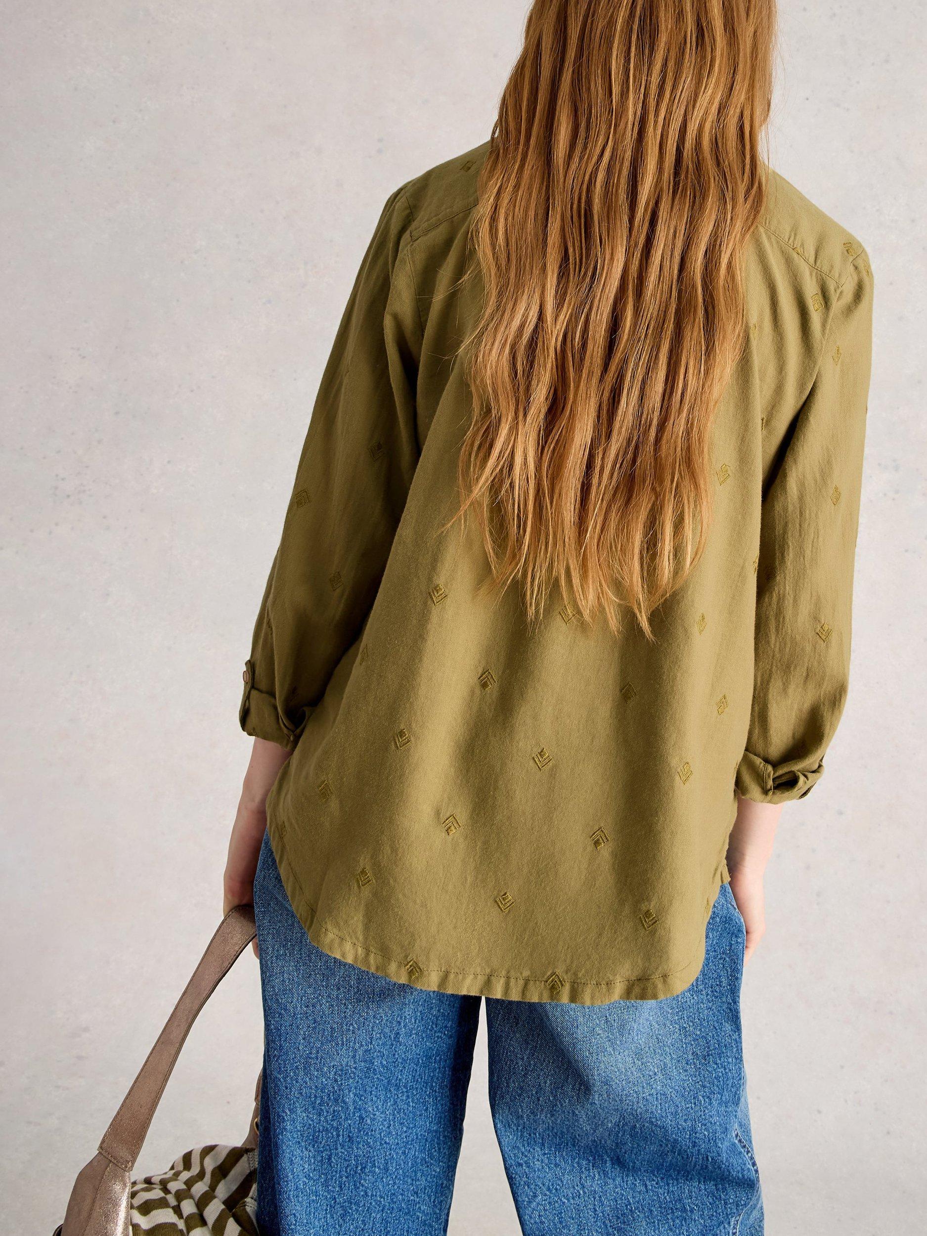 Product image 2 of 6, which shows White Stuff Sophie Organic Cotton Shirt, Khaki Green, 6