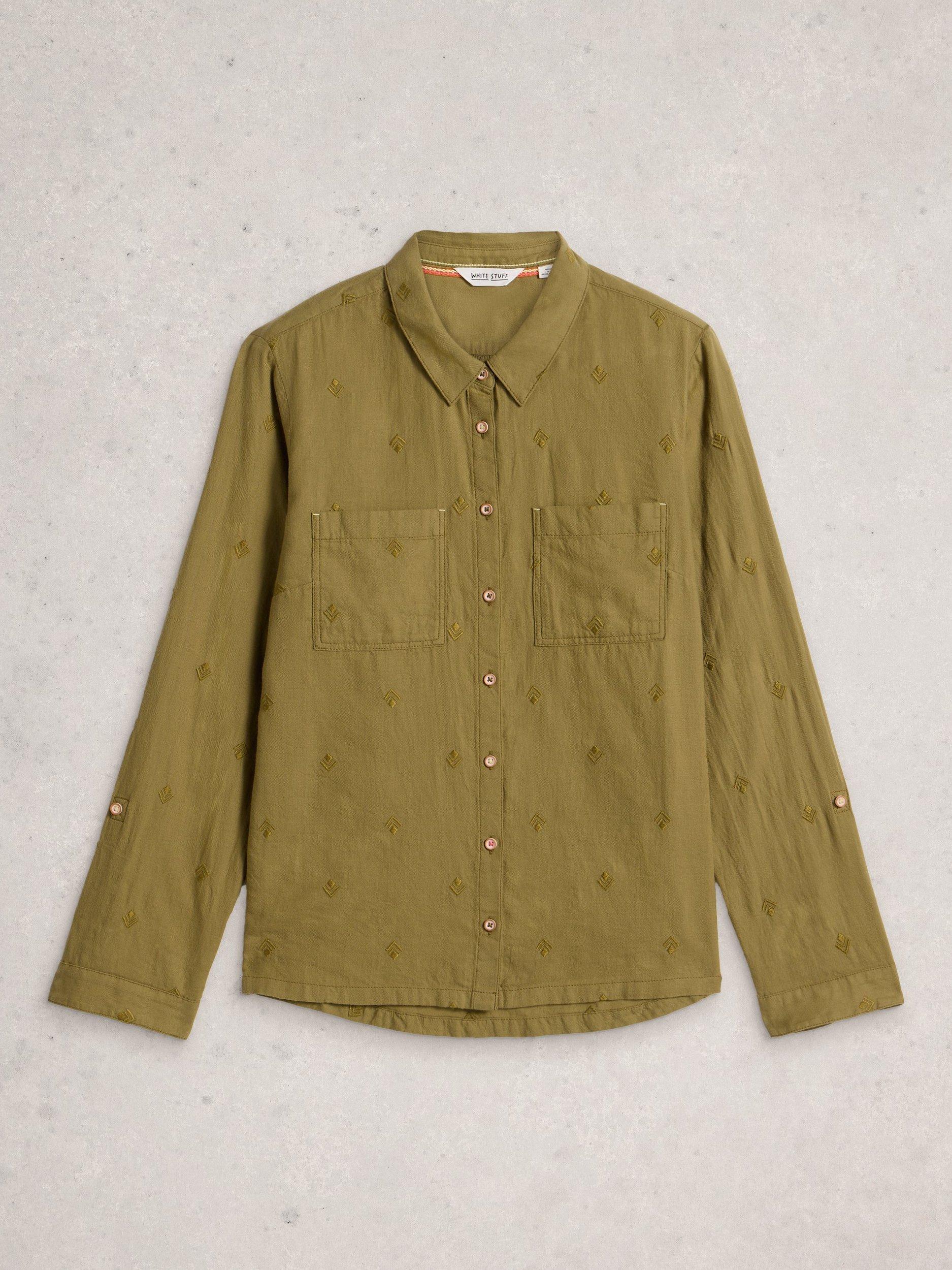 Product image 5 of 6, which shows White Stuff Sophie Organic Cotton Shirt, Khaki Green, 6