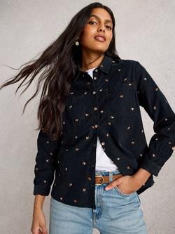 White Stuff Sophie Embroidered Long Sleeve Cotton Shirt, Navy/Multi
