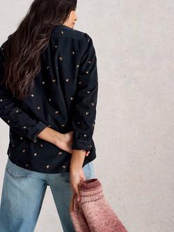 White Stuff Sophie Embroidered Long Sleeve Cotton Shirt - view 2, Navy/Multi