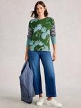 White Stuff Olive Stripe Floral Jumper, Green/Multi
