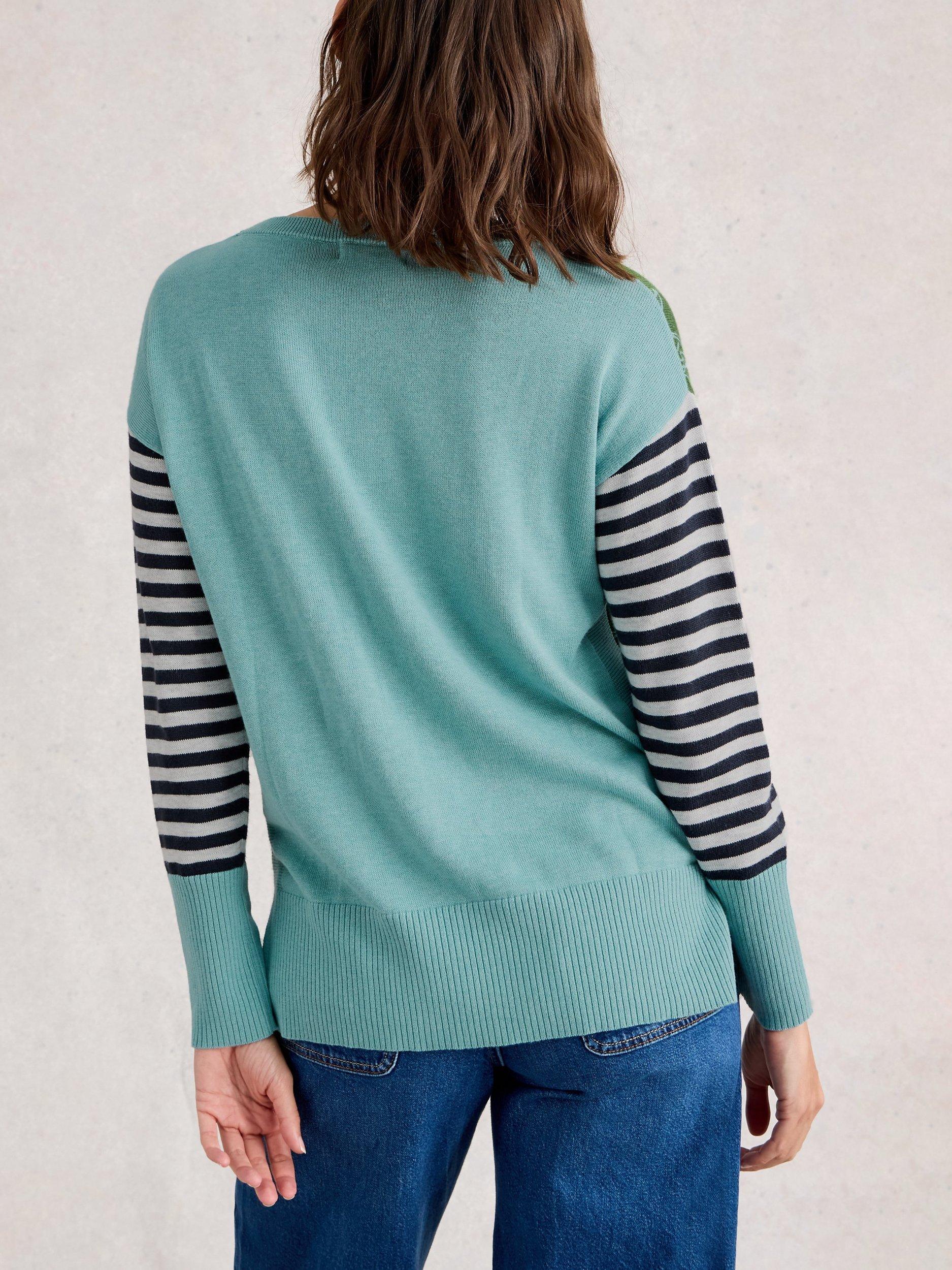 Product image 2 of 6, which shows White Stuff Olive Stripe Floral Jumper, Green/Multi, 6