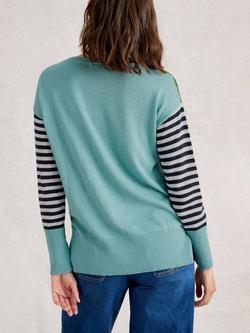 White Stuff Olive Stripe Floral Jumper, Green/Multi - view 2, Green/Multi