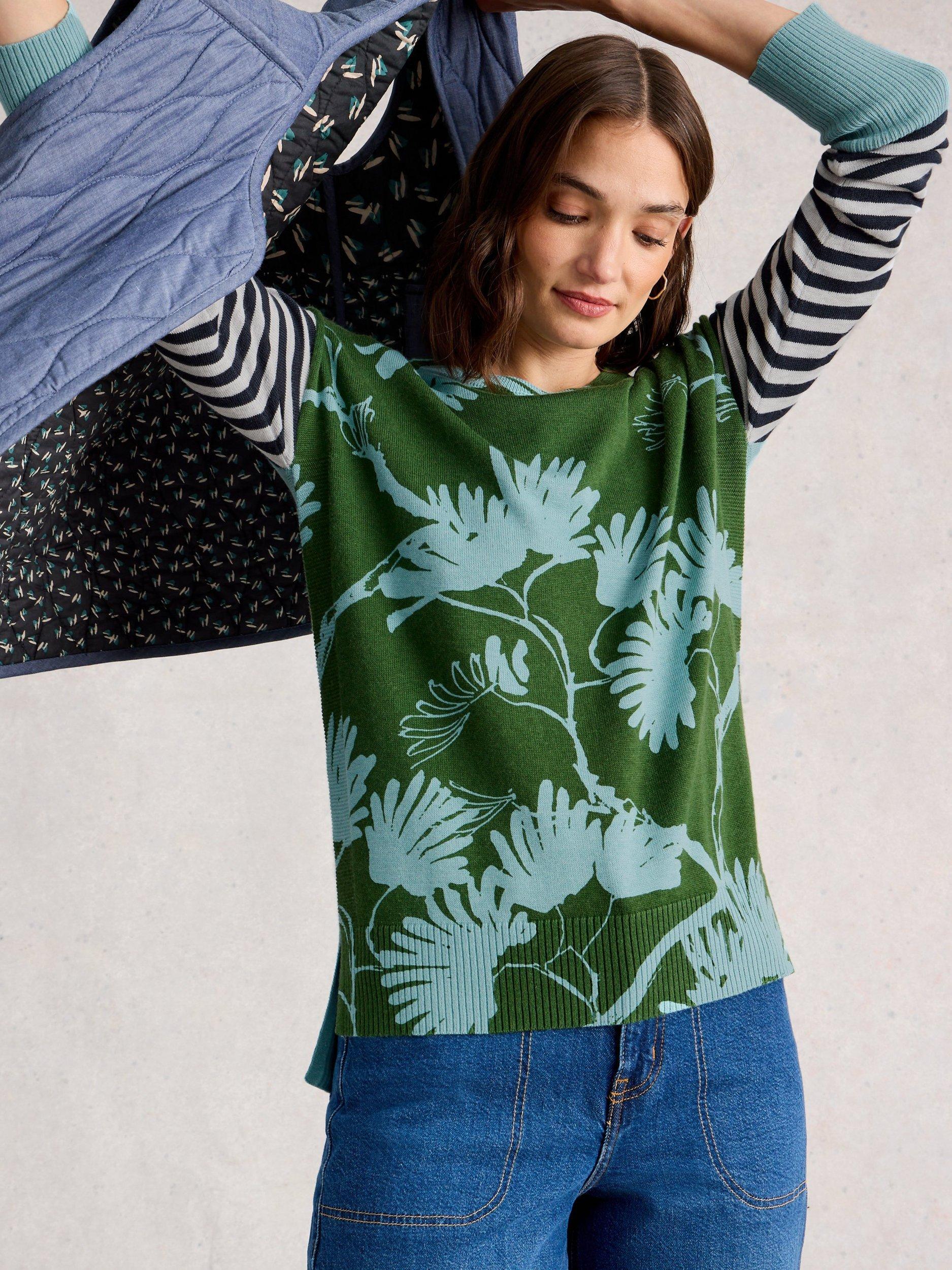 Product image 4 of 6, which shows White Stuff Olive Stripe Floral Jumper, Green/Multi, 6