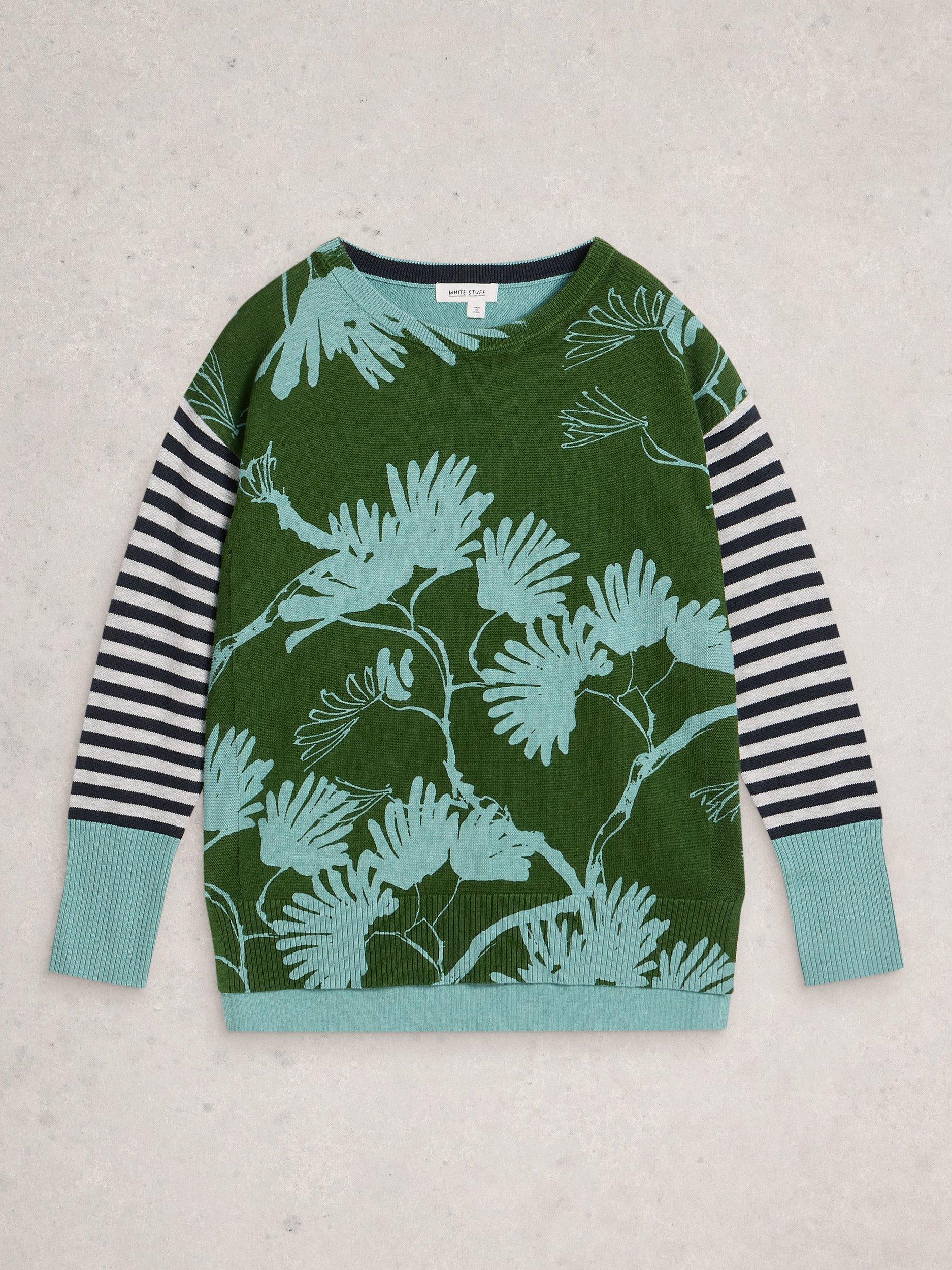 Product image 5 of 6, which shows White Stuff Olive Stripe Floral Jumper, Green/Multi, 6