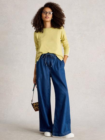 White Stuff Olive Organic Cotton Blend Round Neck Jumper, Light Yellow