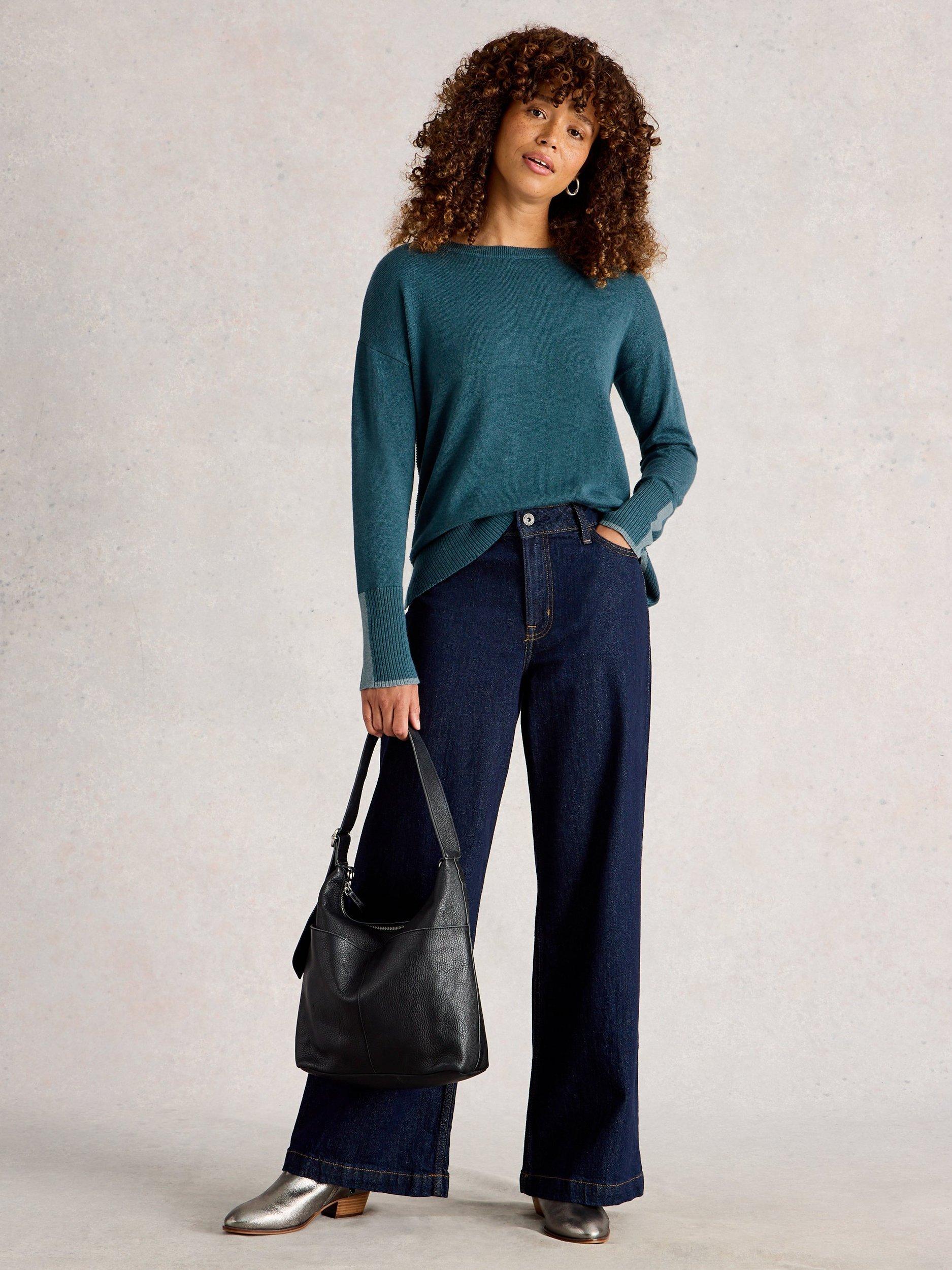 Product image 1 of 6, which shows White Stuff Olive Organic Cotton Blend Round Neck Jumper, Mid Blue, 6