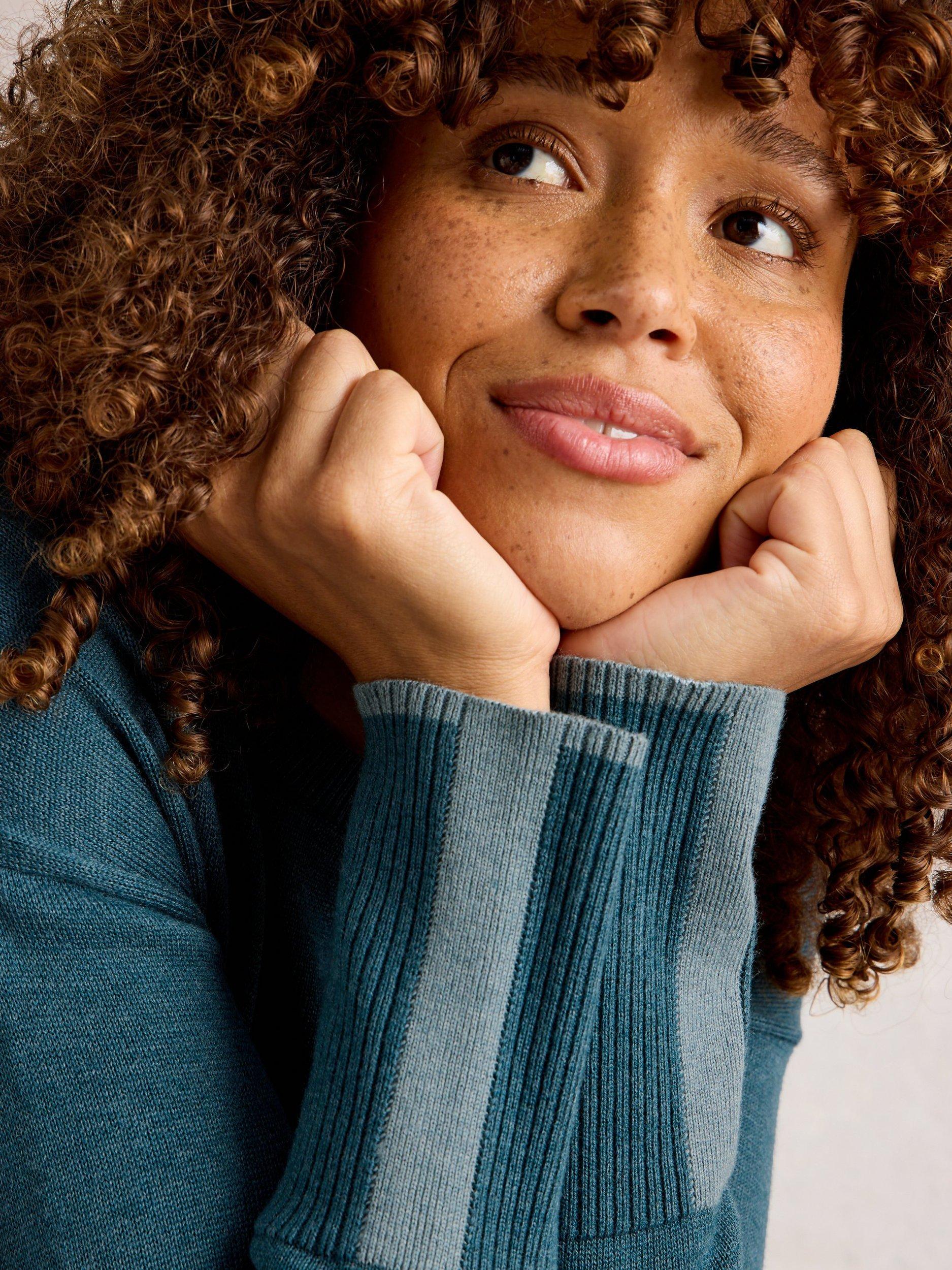 Product image 3 of 6, which shows White Stuff Olive Organic Cotton Blend Round Neck Jumper, Mid Blue, 6