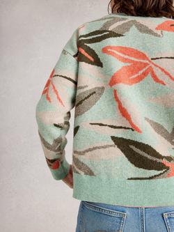White Stuff Leaves Print Polyester Blend Crew Neck Jumper - view 2, Green/Multi
