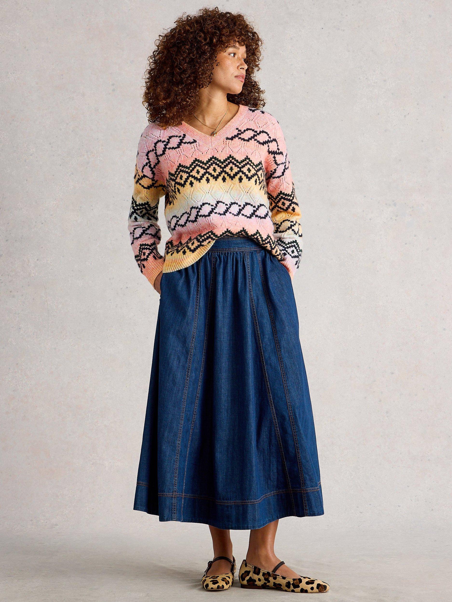 Product image 1 of 6, which shows White Stuff Space Dye Geometric Print Jumper, Pink/Multi, 6