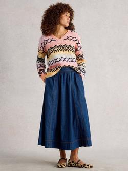 White Stuff Space Dye Geometric Print Jumper, Pink/Multi