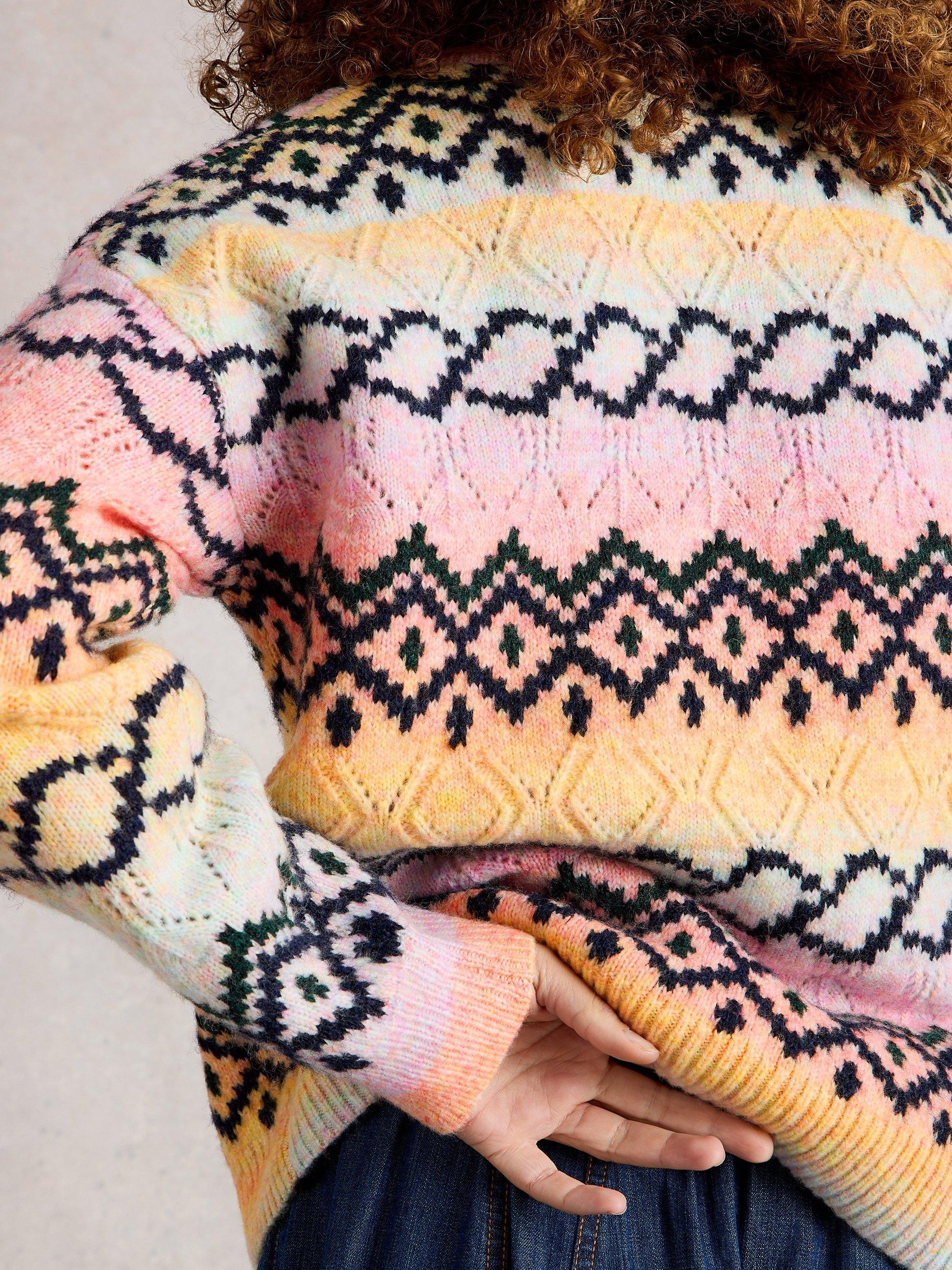 Product image 2 of 6, which shows White Stuff Space Dye Geometric Print Jumper, Pink/Multi, 6