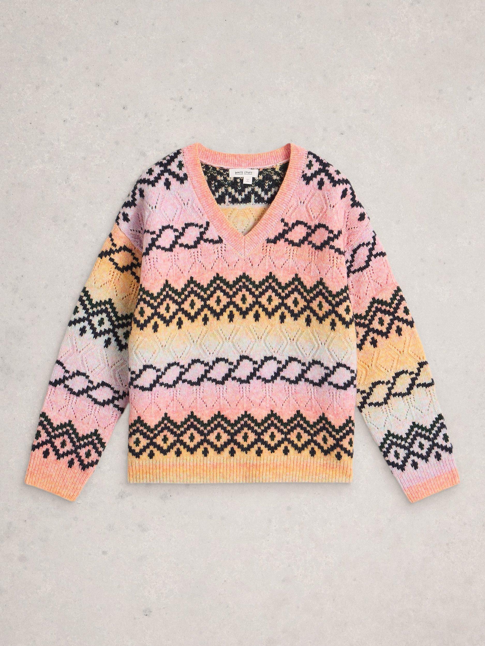 Product image 5 of 6, which shows White Stuff Space Dye Geometric Print Jumper, Pink/Multi, 6
