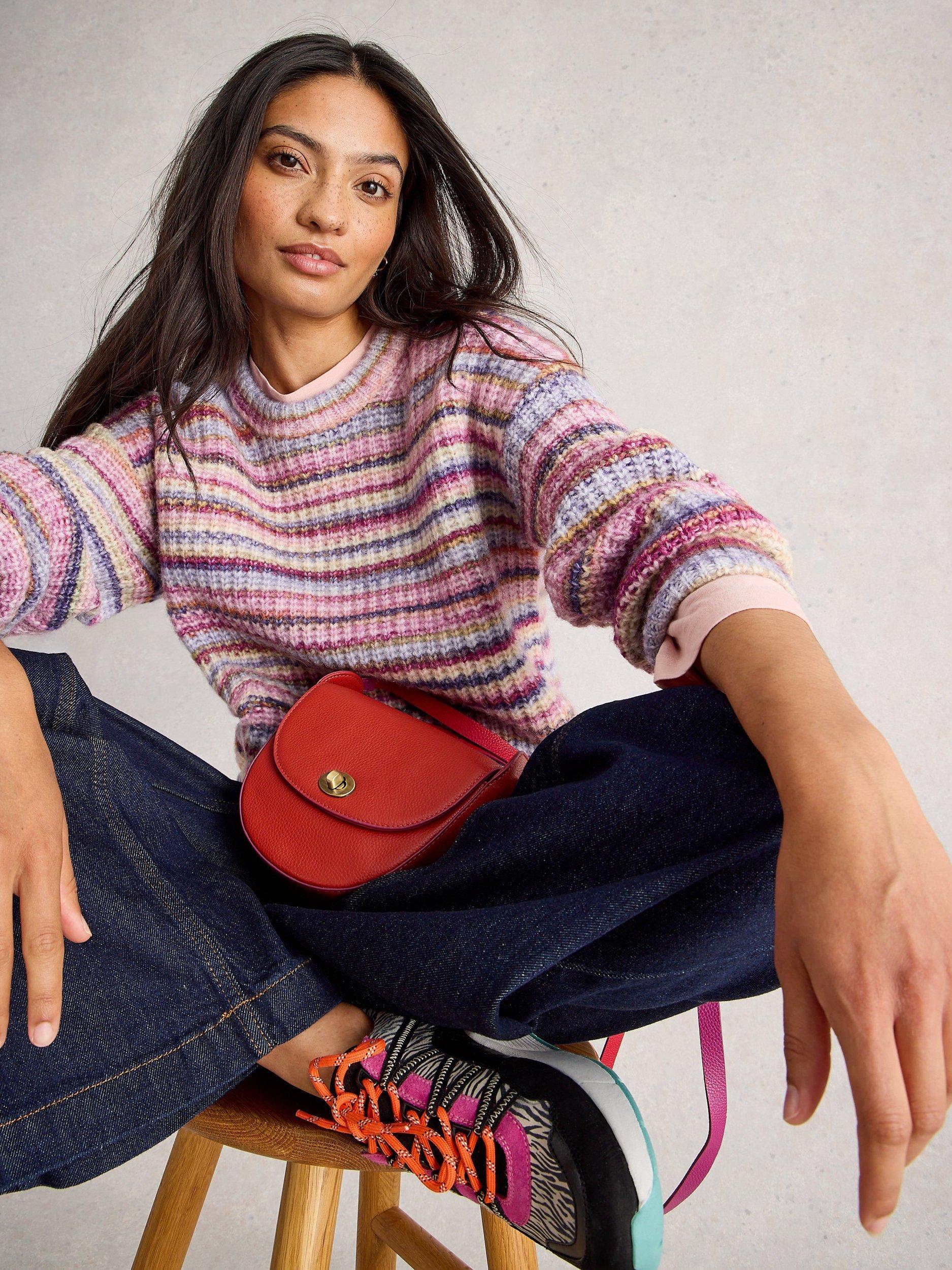 Product image 3 of 6, which shows White Stuff Suzanna Space Dye Stripe Jumper, Pink/Multi, 16