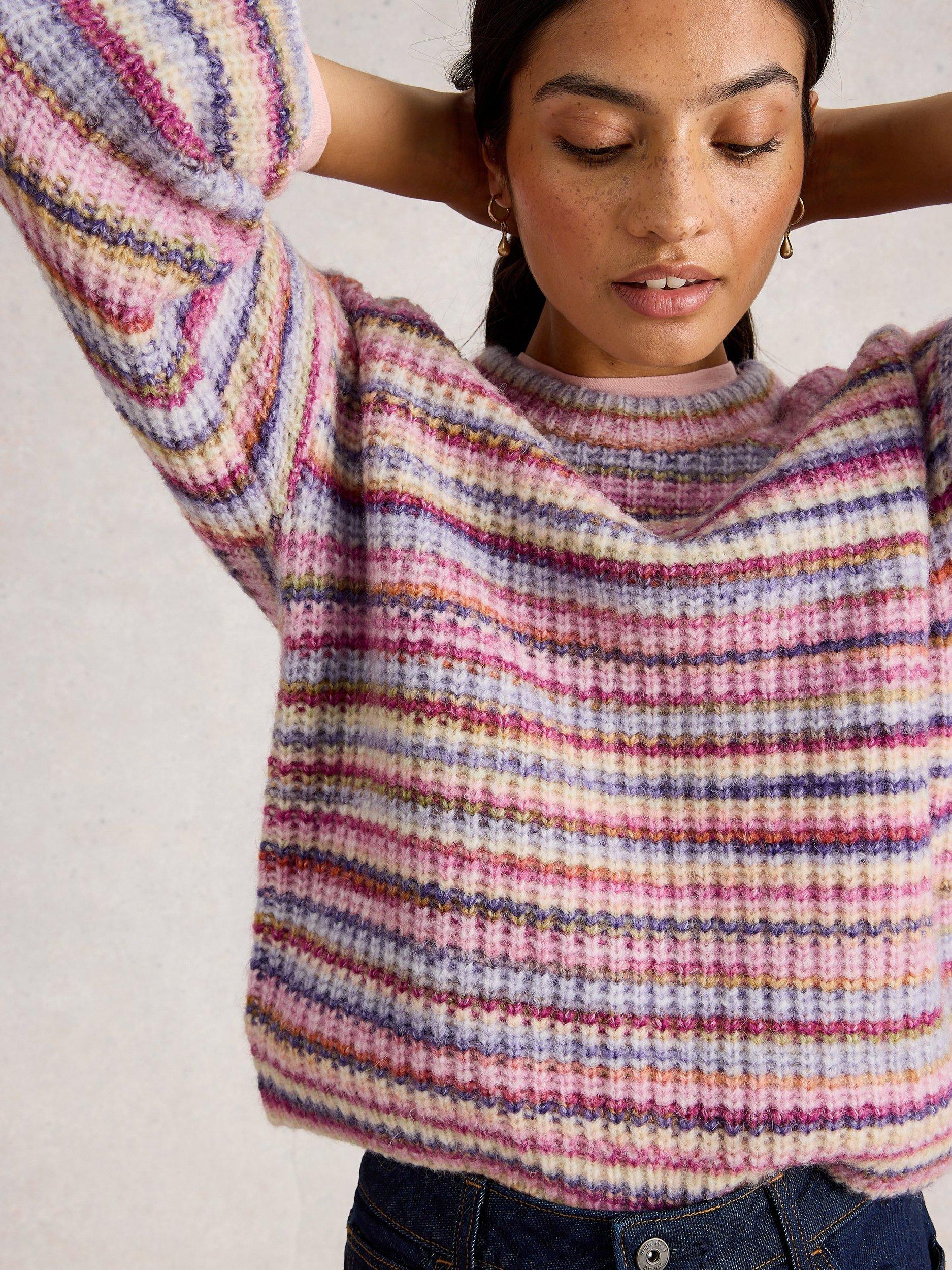 Product image 4 of 6, which shows White Stuff Suzanna Space Dye Stripe Jumper, Pink/Multi, 16