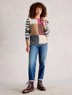 White Stuff Talia Check Stripe Jumper, Pink/Multi, Pink/Multi