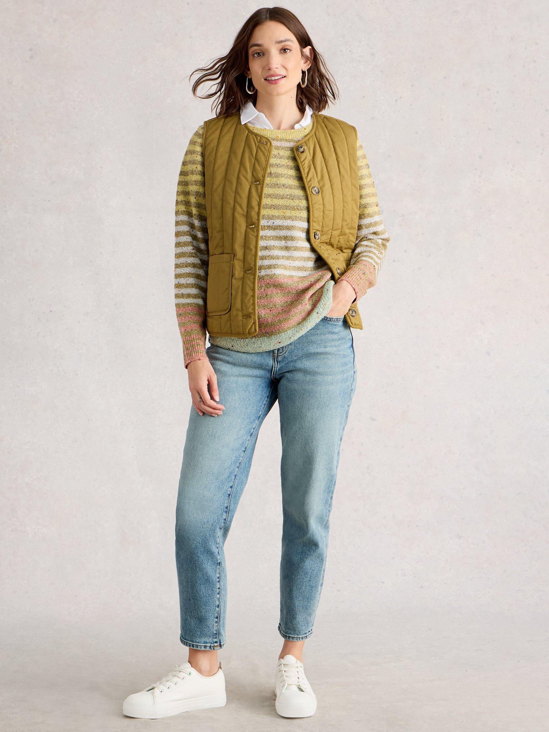 Product image 1 of 6, which shows White Stuff Talia Striped Cotton Blend Crew Neck Jumper, Yellow/Multi, 8