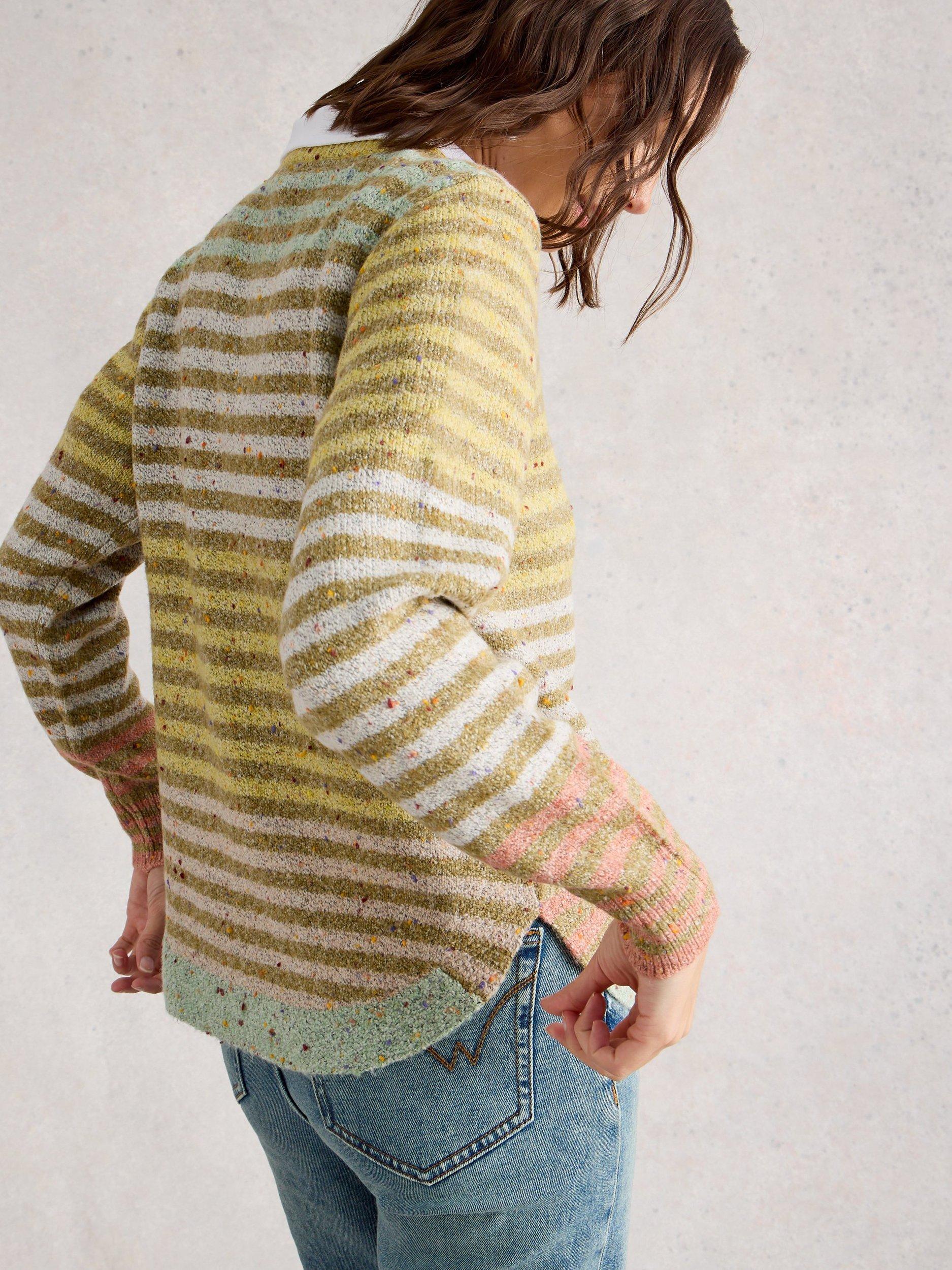 Product image 2 of 6, which shows White Stuff Talia Striped Cotton Blend Crew Neck Jumper, Yellow/Multi, 8