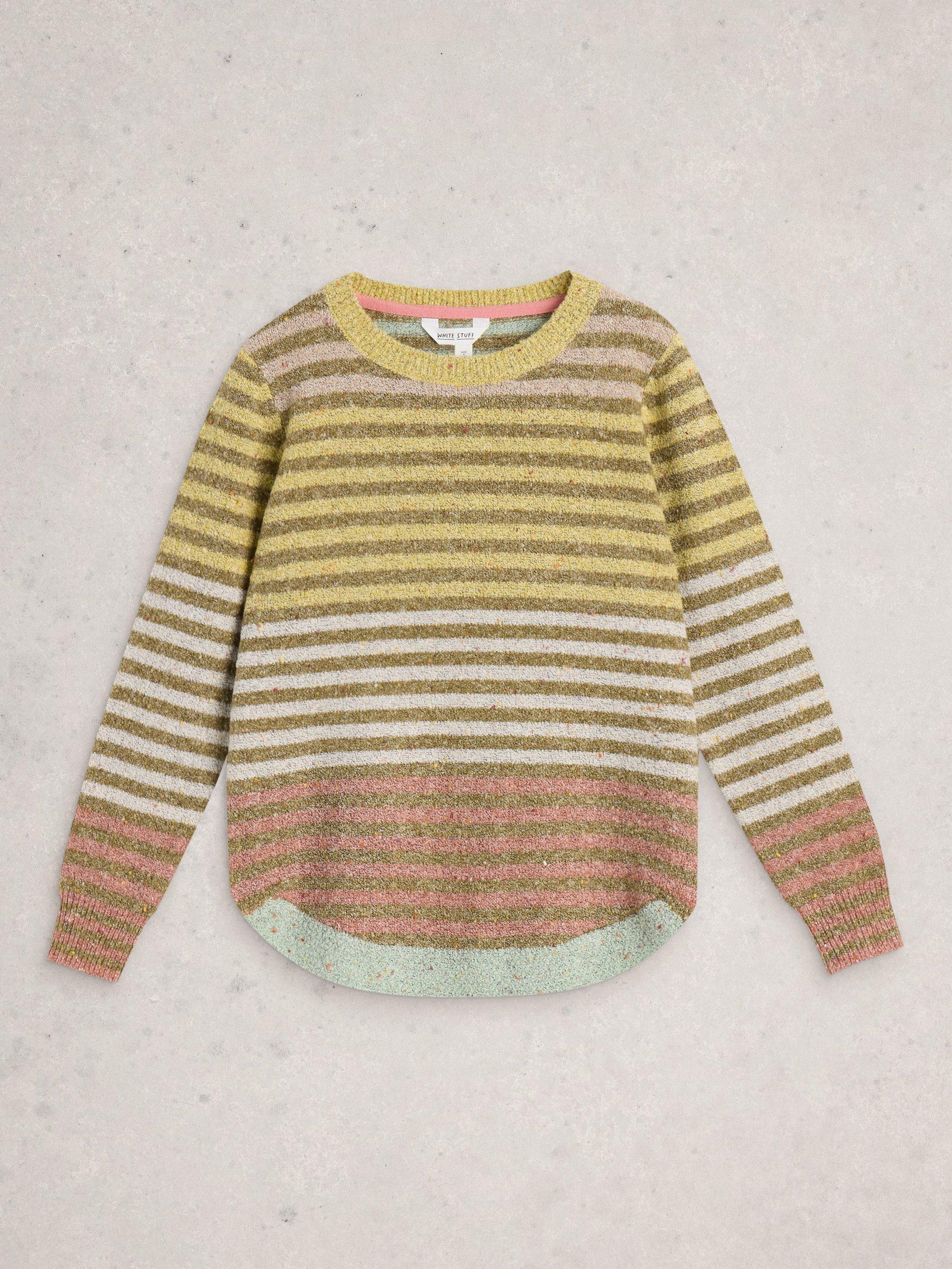 Product image 5 of 6, which shows White Stuff Talia Striped Cotton Blend Crew Neck Jumper, Yellow/Multi, 8