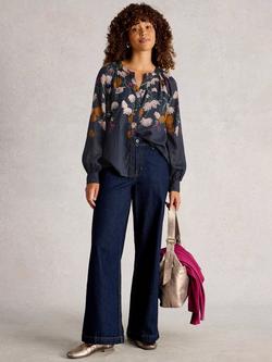 White Stuff Yuki Floral Stripe Shirt, Navy/Multi, Navy/Multi