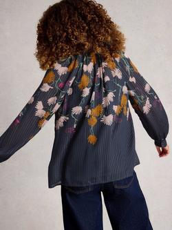 White Stuff Yuki Floral Stripe Shirt, Navy/Multi - view 2, Navy/Multi