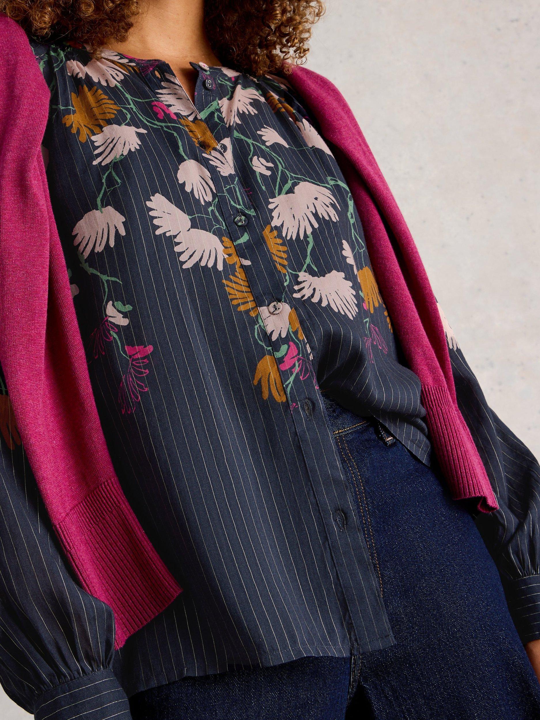 Product image 3 of 6, which shows White Stuff Yuki Floral Stripe Shirt, Navy/Multi, 6