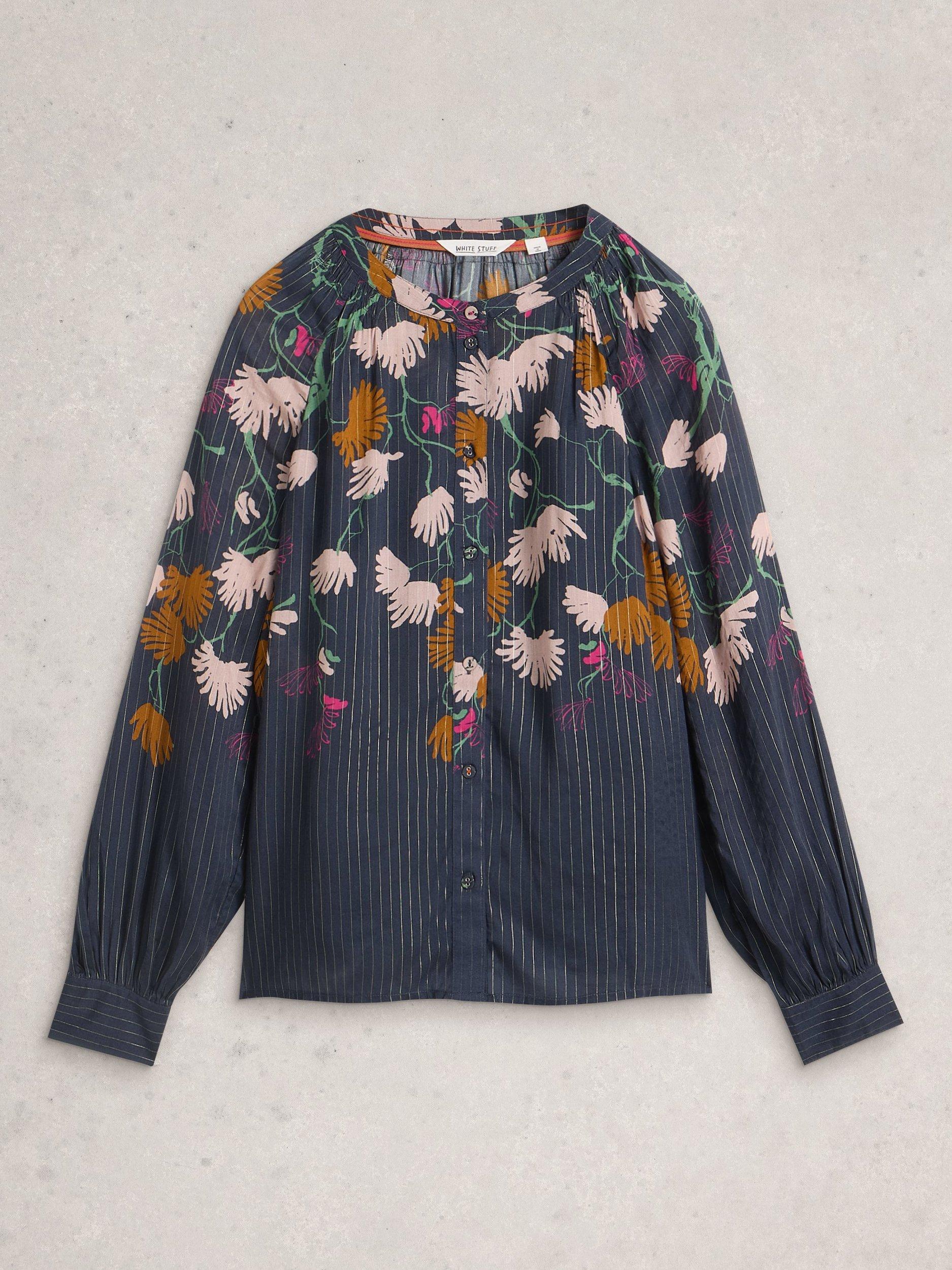 Product image 5 of 6, which shows White Stuff Yuki Floral Stripe Shirt, Navy/Multi, 6