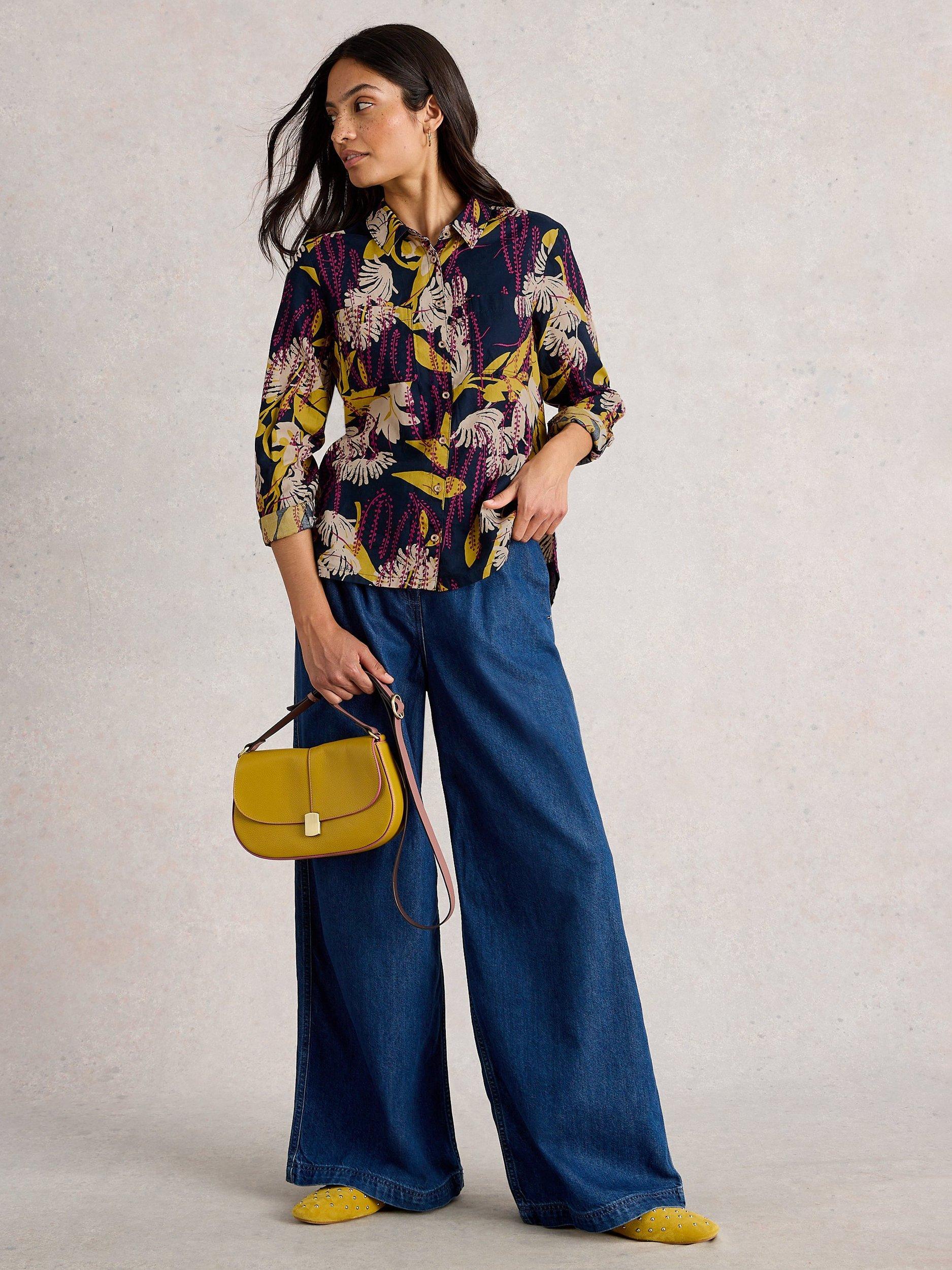 Product image 1 of 6, which shows White Stuff Sophie Floral Jersey Shirt, Navy/Multi, 6